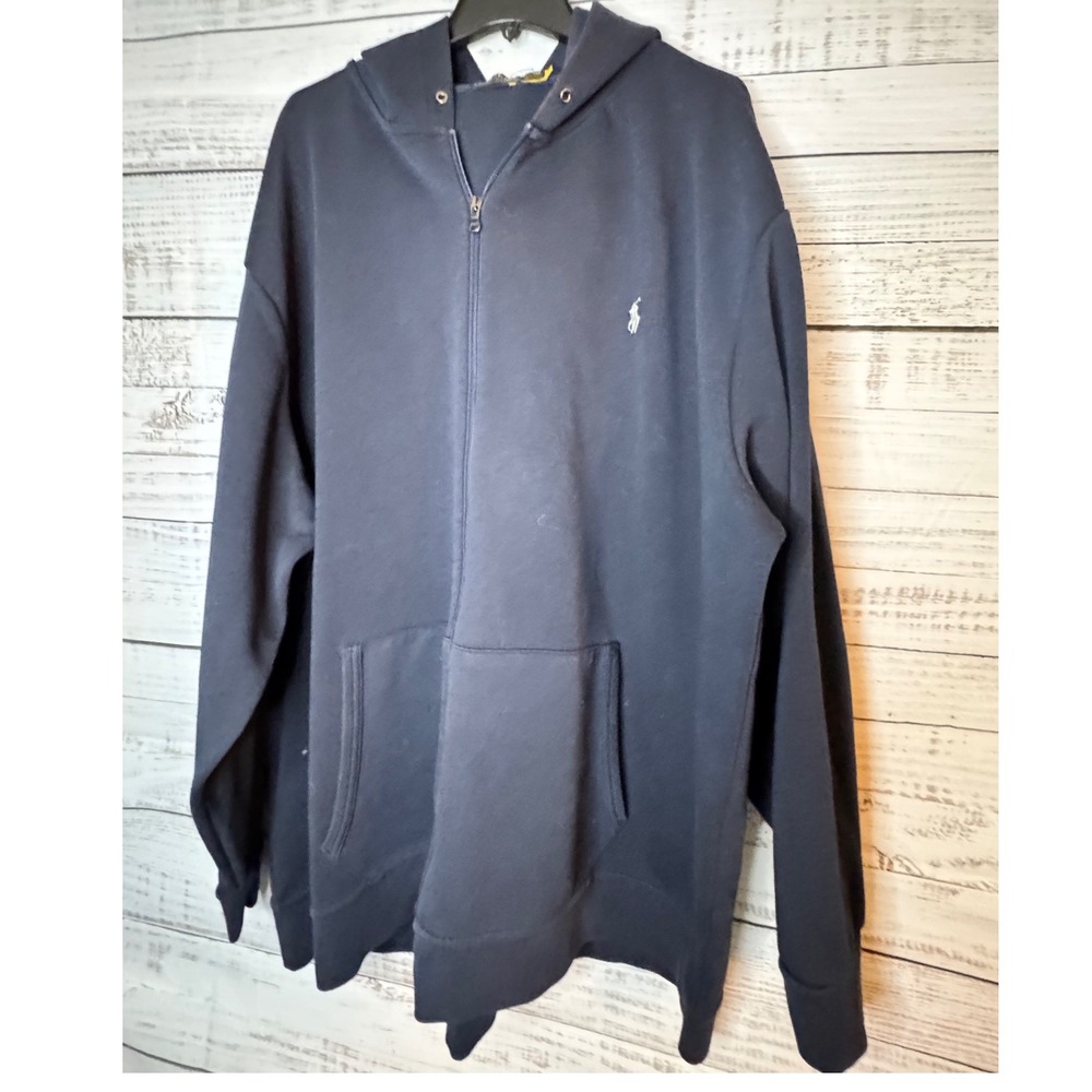 Polo Ralph Lauren Mens Navy Blue Full Zip Fleece Hoodie Sweatshirt Size 3XLT